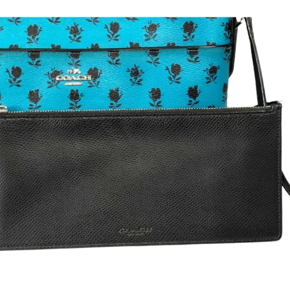 Coach F38159 Teal & Black Floral Cross Body EUC with COA - Picture 2 of 8